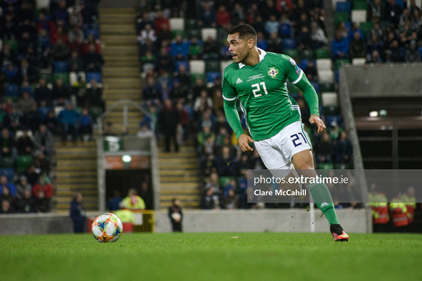 Josh Magennis in action for Northern Ireland during a UEFA Euro 2020 qualifier against Estonia at Windsor Park in March 2019.