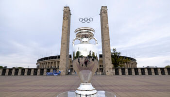 The UEFA EURO 2024 Trophy is displayed at the Olympiastadion in Berlin