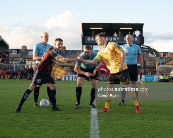 Team captains Keith Buckley Bohemians and Anto Breslin St Patrick's Athletic ahead of kick off in their clash in Dalymount Park last April