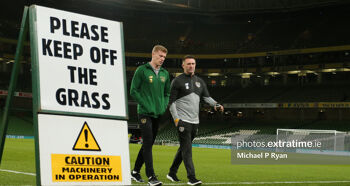 James McClean with then Republic of Ireland assistant coach Robbie Keane ahead of the game against Denmark in November 2019