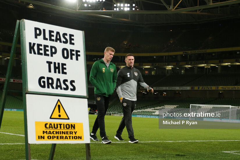 James McClean with then Republic of Ireland assistant coach Robbie Keane ahead of the game against Denmark in November 2019