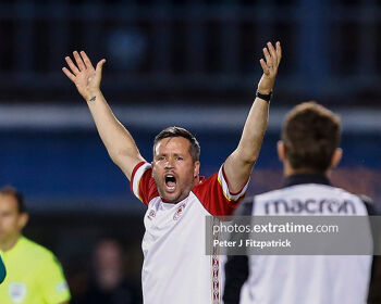 Tim Clancy shows his frustration at the match officials in Tallaght