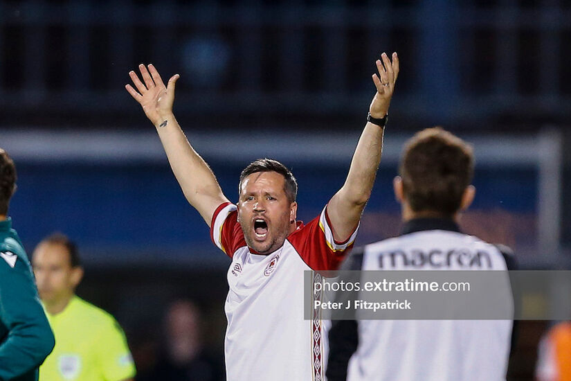 Tim Clancy shows his frustration at the match officials in Tallaght