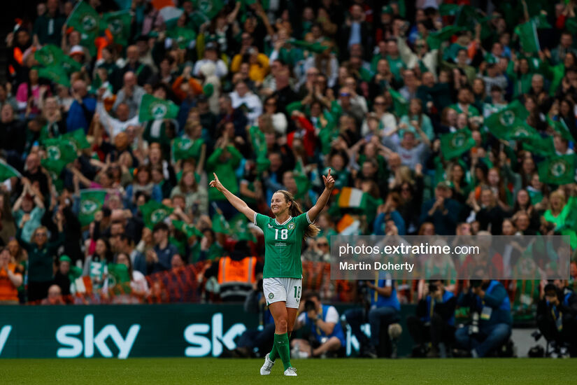 Kyra Carusa celebrating in front of 36,000 fans in the Aviva Stadium on Saturday