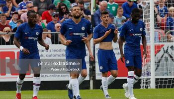 Mason Mount (second from right) celebrates Chelsea's opening goal in a 4-0 friendly win over St Patrick's Athletic on July 13th, 2019.