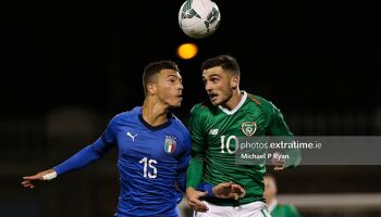 Troy Parrott in action for the under 21 Republic of Ireland team.