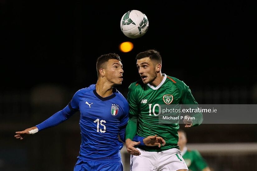 Troy Parrott in action for the under 21 Republic of Ireland team.