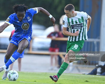 Thomas Oluwa (left) in action for Waterford against Bray Wanderers in June