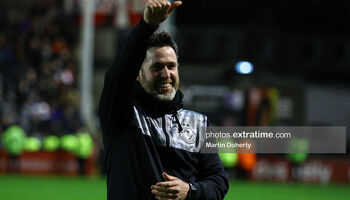 Stephen Bradley celebrating his team's win in Dalymount Park last Friday