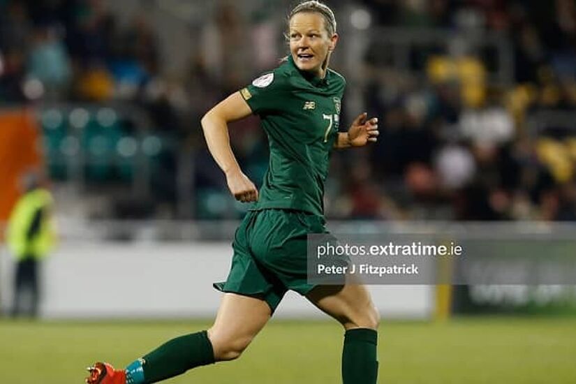 Diane Caldwell in action for the Republic of Ireland against Greece in 2020.
