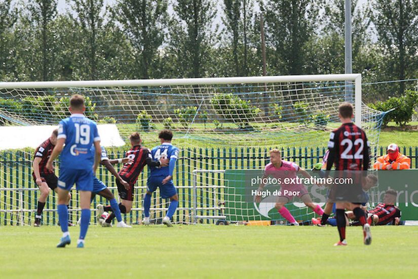 Phoenix Patterson slots home what proved to be the winner for the Blues over Bohs