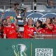 Shelbourne celebrate with the Women's FAI Cup after their 6-1 demolishing of Athlone Town in the final at Tallaght Stadium