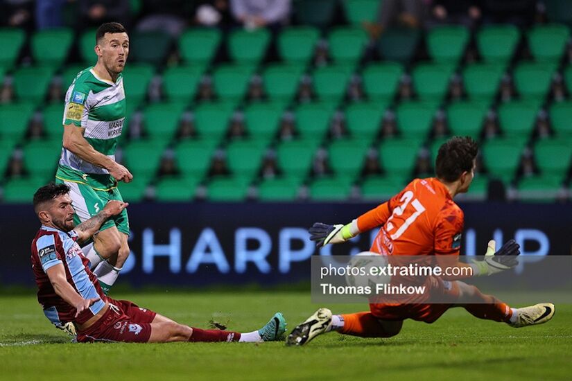 Aaron Greene scores for Shamrock Rovers against Drogheda United in Tallaght Stadium on Monday 29 April 2024