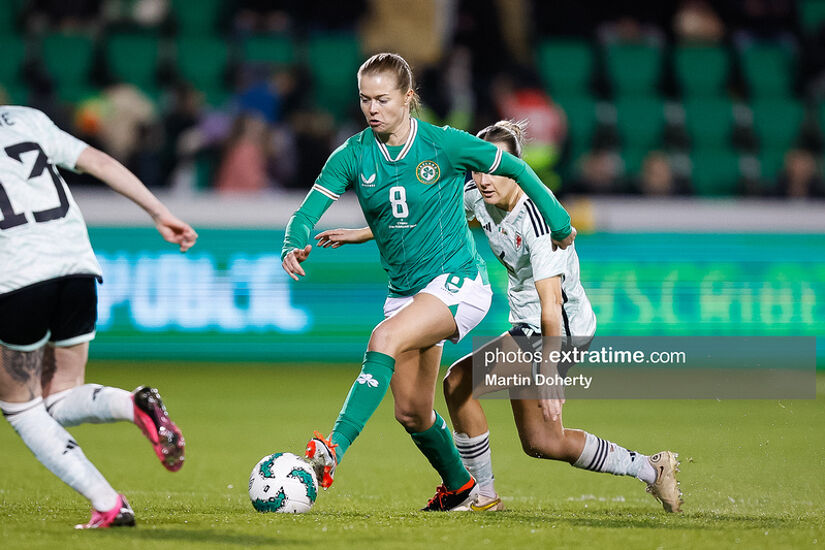 Ruesha Littlejohn of Ireland in possession against Wales, February 27th 2024