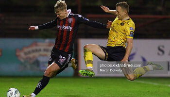 Chris Twardek on the ball for Bohs when they played they beat the Athletic 2-0 in April earlier this year at Dalymount Park