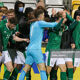 Will Ferry celebrating with Irish U21 team mates in a 1-0 win over Sweden