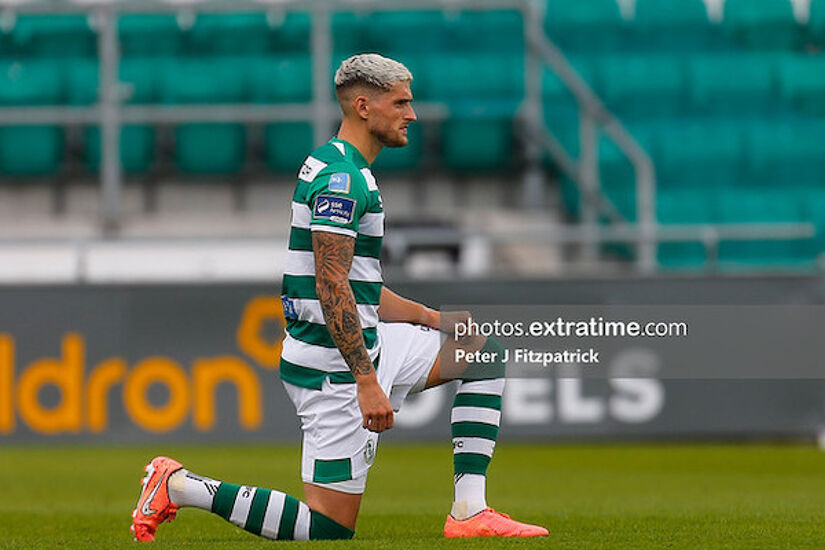 Lee Grace taking the knee ahead of the game against Finn Harps in August 2020