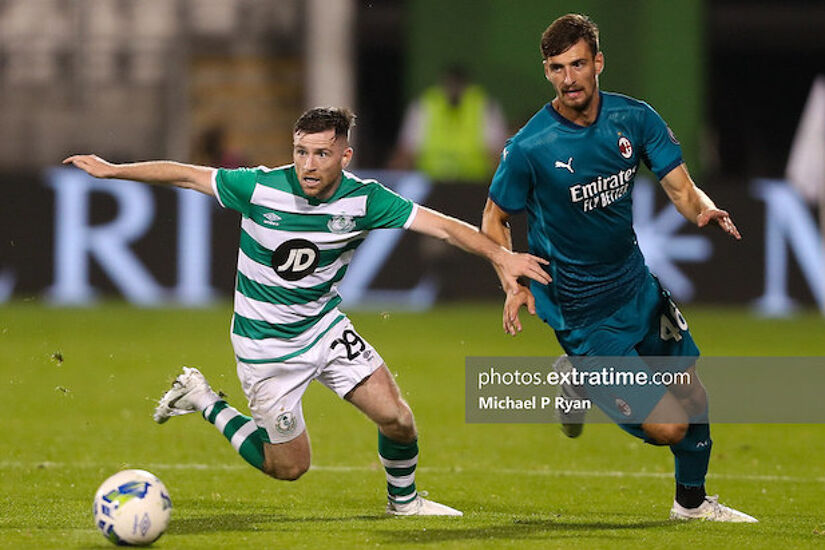 Jack Byrne in action for Rovers against AC Milan in 2020