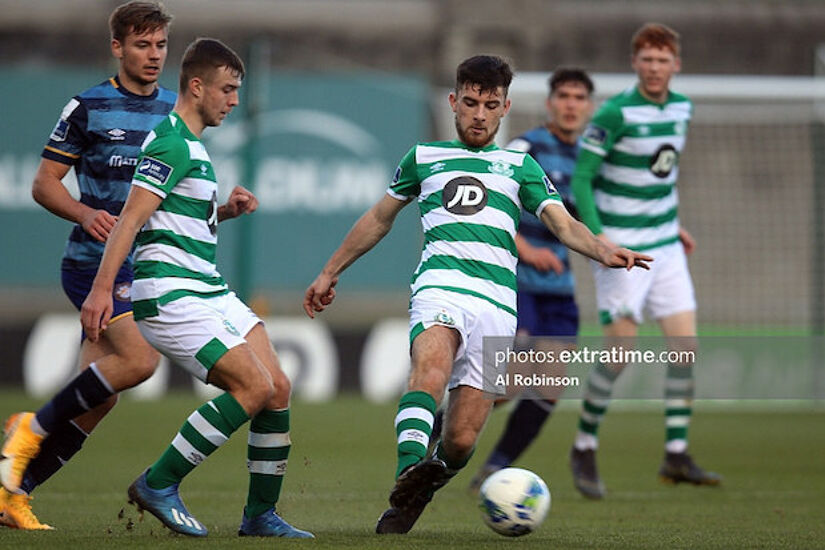 Aaron Bolger (centre) in First Division action against Bray Wanderers last October
