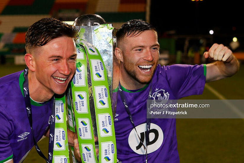 Jack Byrne (right) with Rovers club captain Ronan Finn celebrating their 2020 league win