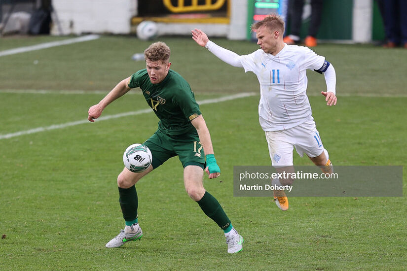 Nathan Collins in action for Ireland under-21s against Iceland in 2020.