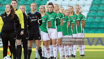 Cork City line up ahead of the 2021 FAI Cup final againt Peamount United on December 12, 2020.