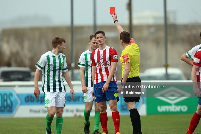 Sean McSweeney is sent off in Treaty United's draw with Bray Wanderers last weekend.