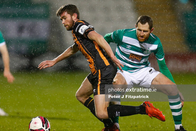 Sam Stanton (Dundalk) and Chris McCann (Shamrock Rovers) during the President's Cup