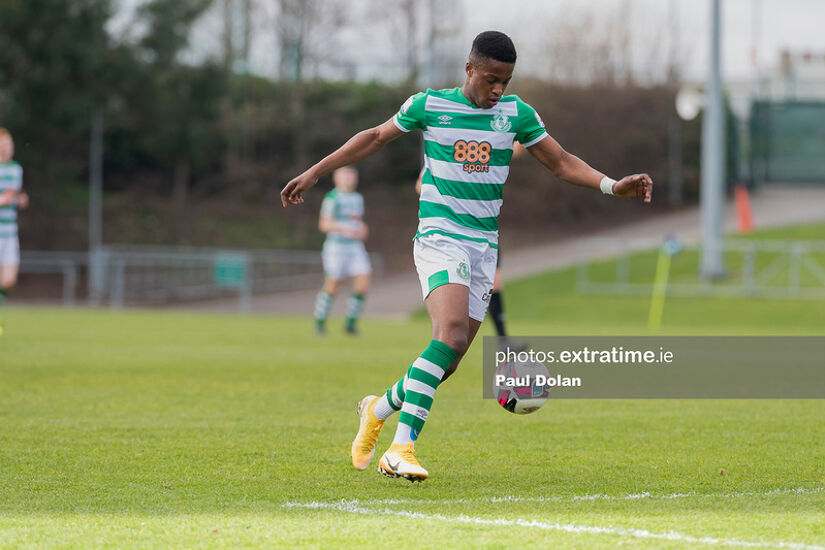 Aidomo Emakhu of Shamrock Rovers playing in a pre-season friendly