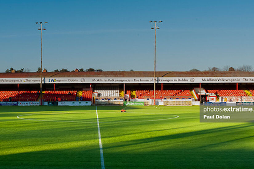 Tolka Park in the early evening April sunshine