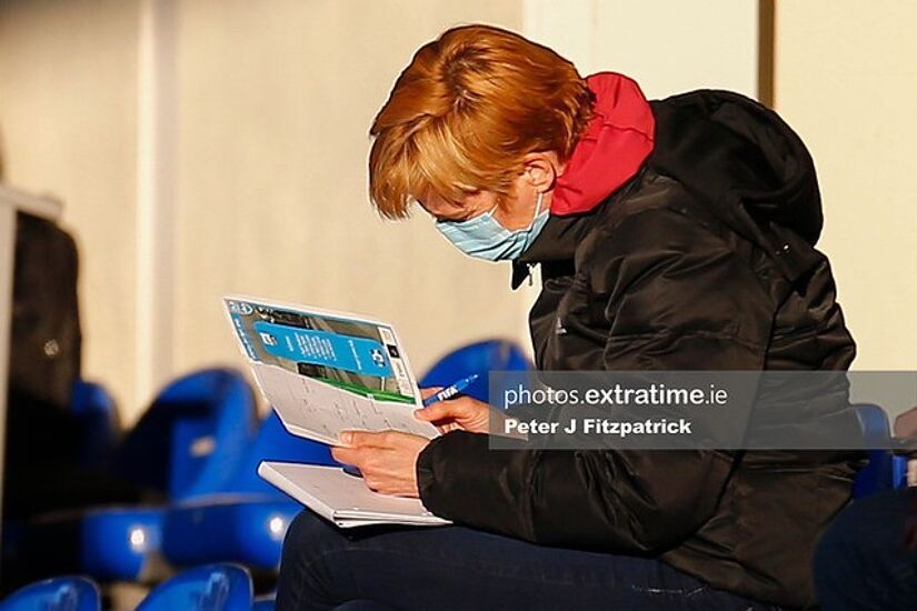 Ireland boss Vera Pauw pictured at UCD last weekend taking in a WNL match.