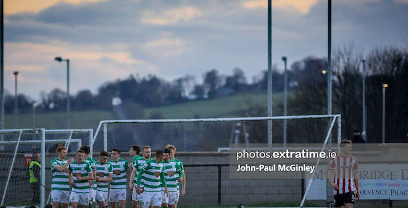 Rovers celebrate as Rory Gaffney puts Rovers one up at the Brandywell last month
