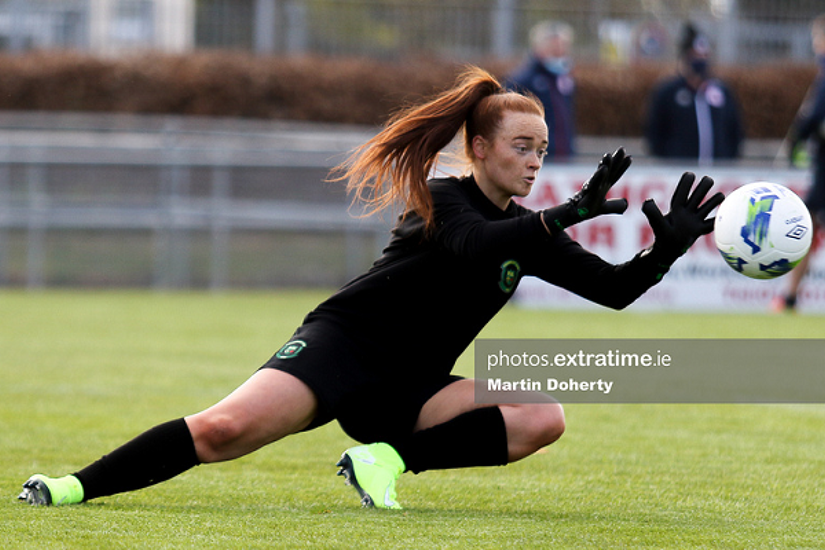 Naoisha McAloon warming up for Peamount ahead of a clash with Shelbourne on Saturday, 17 April 2021.