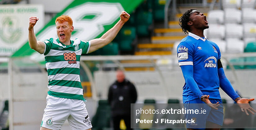 Rory Gaffney celebrates scoring against Waterford in April