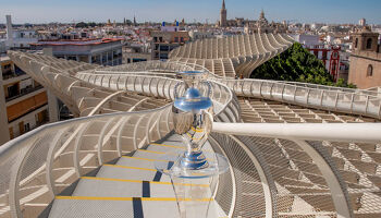 The European Championship trophy on the Metropol Parasol in Seville