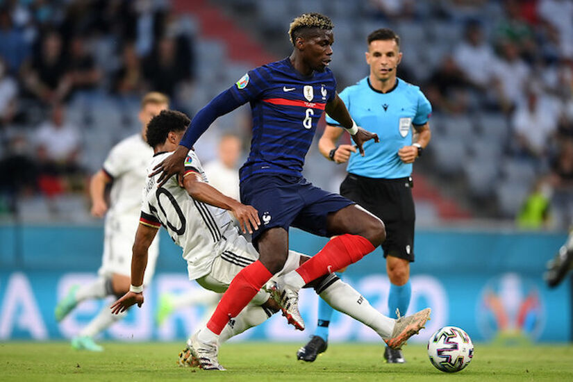 Paul Pogba of France is challenged by Serge Gnabry of Germany during their UEFA Euro 2020 Championship Group F game