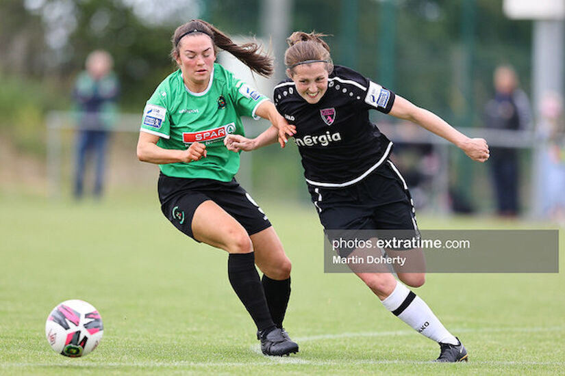 Edel Kennedy of Wexford Youths and Alannah McEvoy of Peamount United during the SSE Airtricity Womens National League game between Peamount United and Wexford Youths last June