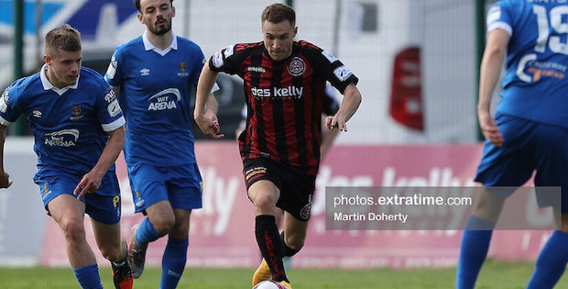 Liam Burt of Bohs on the ball in the game against Waterford last May