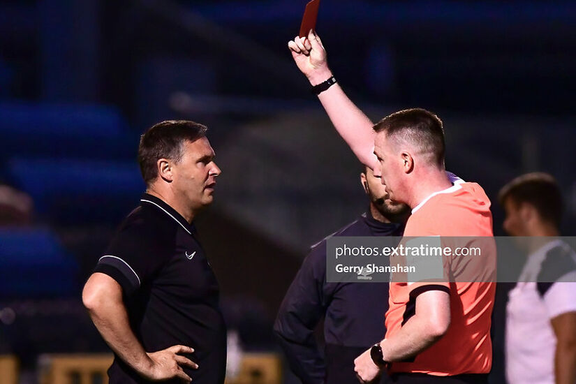 Athlone boss Adrian Carberry is sent off.