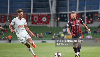 Keith Ward in action in Bohs' 3-0 win over F91 Dudelange last July