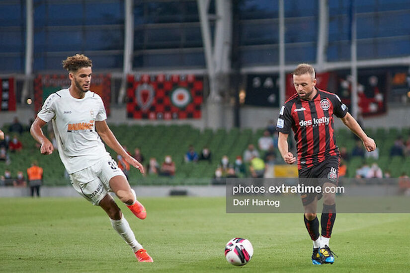 Keith Ward in action in Bohs' 3-0 win over F91 Dudelange last July