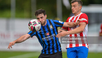 Conor Barry (left) in action for Athlone Town during his recent loan spell at the club