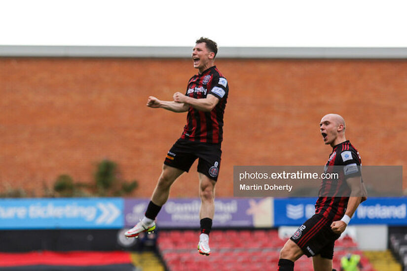 Ali Coote celebrating his goal against Shamrock Rovers in the second round of the FAI Cup