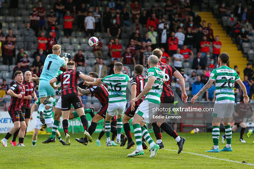 James Talbot comes to punch clear in Bohs' 2-1 FAI Cup win over Shamrock Rovers in August
