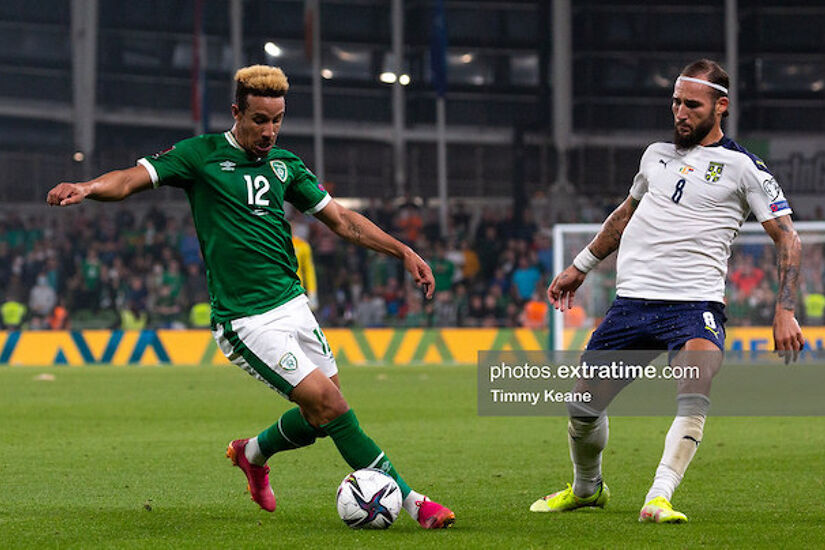 Callum Robinson of Republic of Ireland during the FIFA World Cup 2022 qualifying group A match between Republic of Ireland and Serbia at the Aviva Stadium