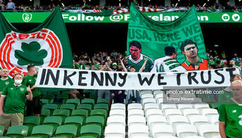 Ireland fans show their support for Stephen Kenny aread of last mont's match against Serbia