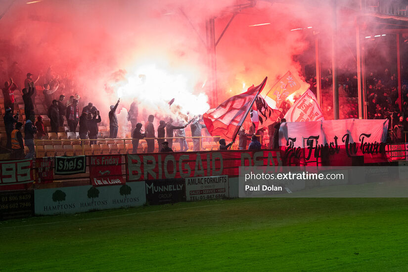 Shelbourne fans celebrate as their team win the 2021 First Division