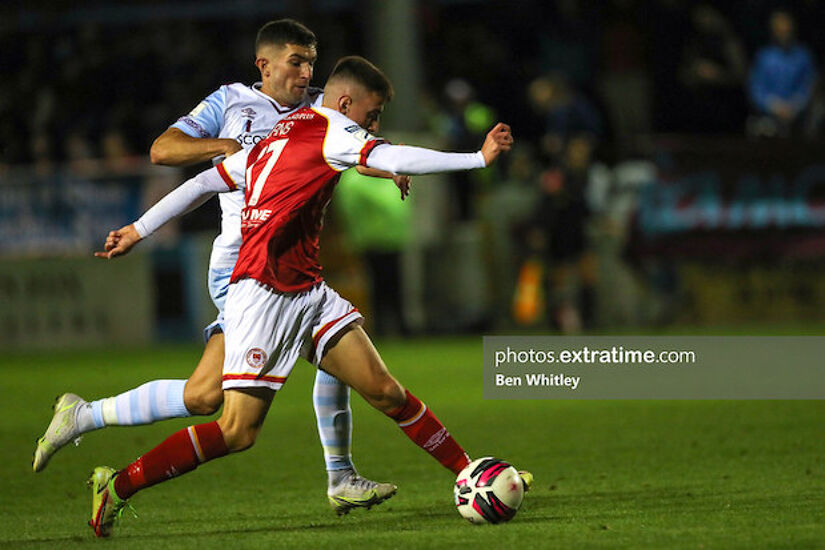 Darragh Burns in action during the Athletic's 1-0 win in Drogheda United last October