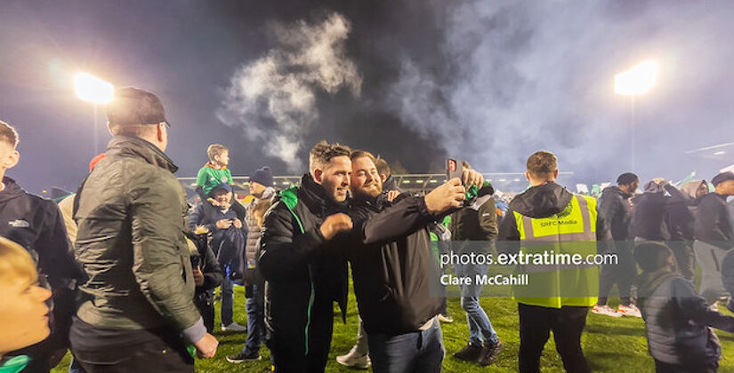 Stephen Bradley gets a selfie with a Rovers fan after his team's 3-0 win over Harps last October that secured their 19th league title