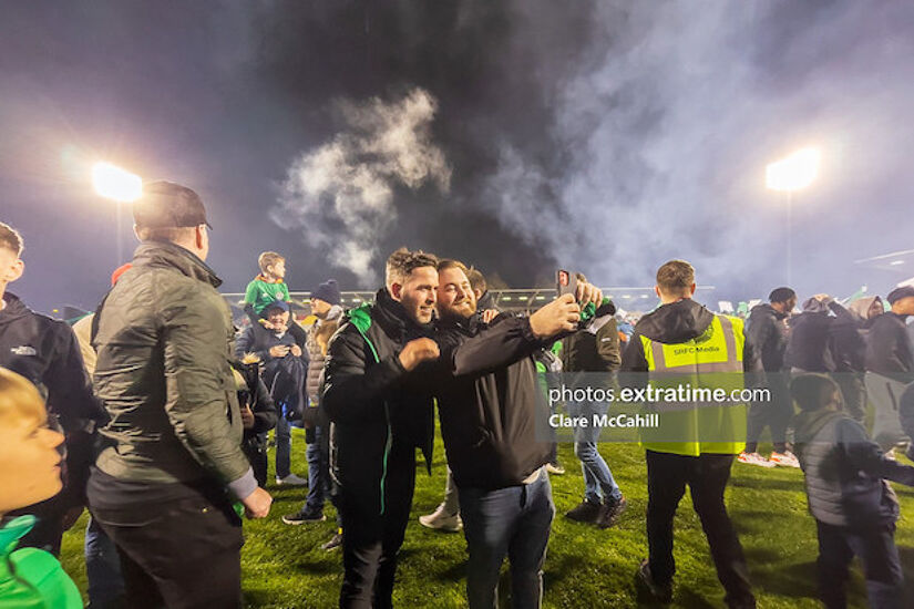 Stephen Bradley gets a selfie with a Rovers fan after his team's 3-0 win over Harps last October that secured their 19th league title